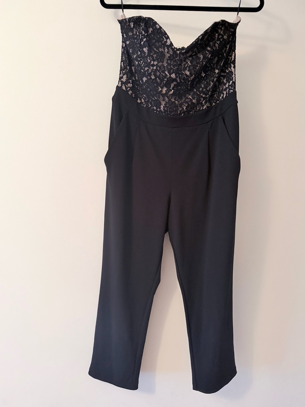 Express Black Strapless Lace Bodice Jumpsuit